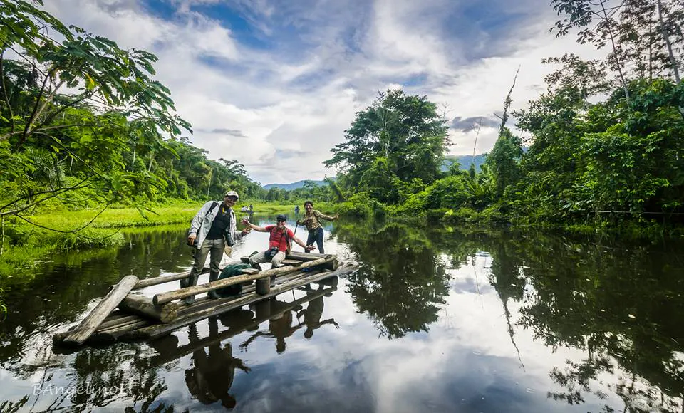 tres personas en la selva