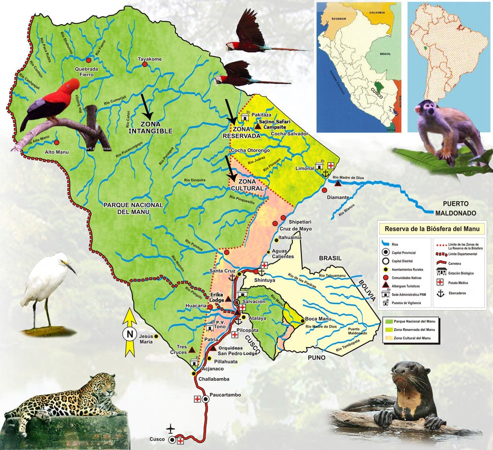 mapa del parque nacional manu