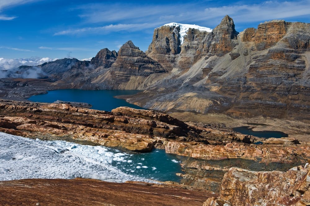 Paisaje montañoso y lagunas