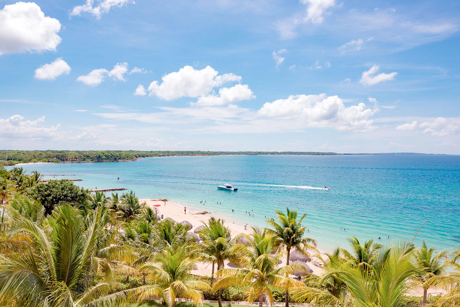 Playa caribeña frente a palmeras en Cartagena